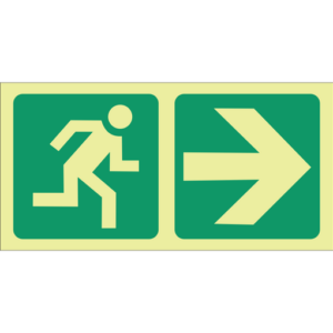 Photoluminescent Sign: E1 Running Man Arrow Right