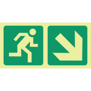 Photoluminescent Sign: E13 Running Man Arrow Down Right
