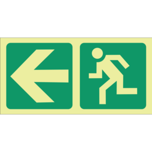 Photoluminescent Sign: E2 Running Man Arrow Left