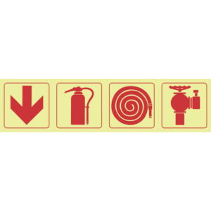 Photoluminescent Sign: F1 Arow Down, Extinguisher, Hose Reel, Hydrant